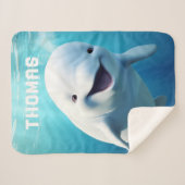 Beluga Whale Cartoon Blauwe Groene Noordelijke IJs Sherpa Deken (Voorkant (horizontaal))
