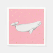 Beluga Whale Illustratie Gold Stippen Roze Servet (Voorkant)