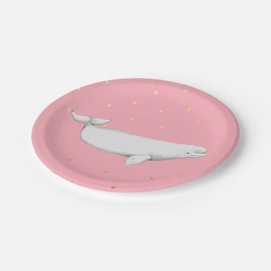 Beluga Whale Illustration Stippen Roze Papieren Bordje (Gekanteld)