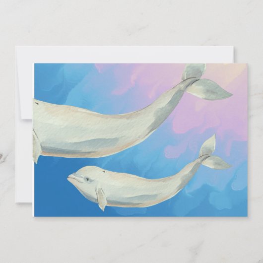 Beluga Whale Ma en Calf Baby shower Invitation Kaart (Achterkant)