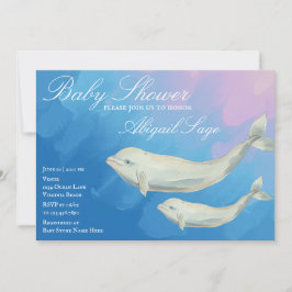 Beluga Whale Ma en Calf Baby shower Invitation Kaart