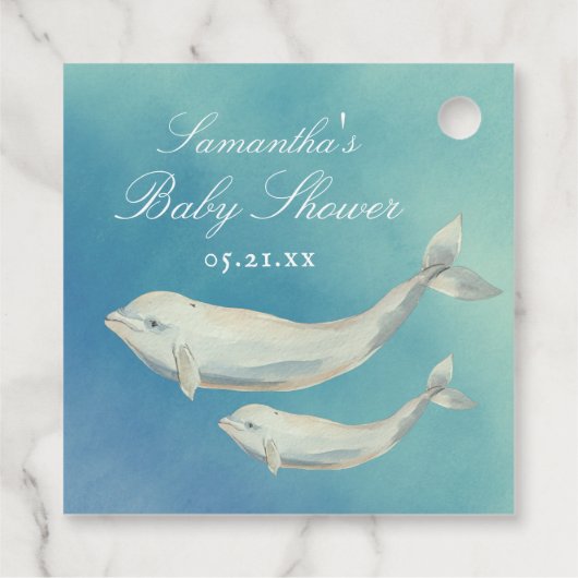 Beluga Whale Mam en Calf Baby shower Bedankjes Labels (Achterkant)