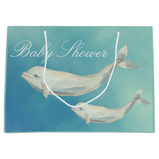 Beluga Whale Mam en Calf Baby shower Groot Cadeauzakje (Voorkant)