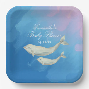 Beluga Whale Mam en Calf Baby shower Papieren Bordje