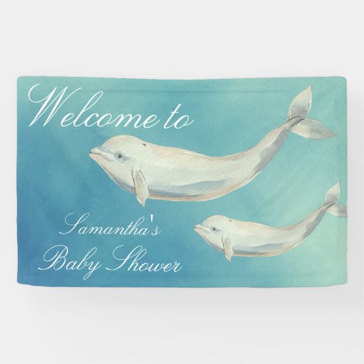 Beluga Whale Mam en Calf Baby shower Spandoek (Horizontaal)