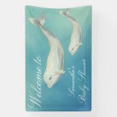 Beluga Whale Mam en Calf Baby shower Spandoek (Verticaal)