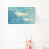 Beluga Whale Mam en Calf Baby shower Spandoek (Insitu)