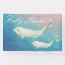 Beluga Whale Mam en Calf Baby shower Spandoek