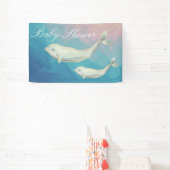 Beluga Whale Mam en Calf Baby shower Spandoek (Insitu)