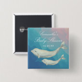 Beluga Whale Mam en Calf Baby shower Vierkante Button 5,1 Cm (Voorkant /achterkant)