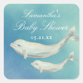 Beluga Whale Mam en Calf Baby shower Vierkante Sticker