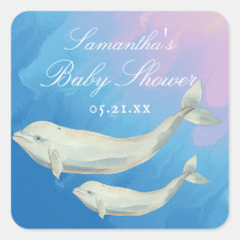 Beluga Whale Mam en Calf Baby shower Vierkante Sticker