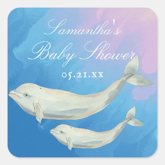 Beluga Whale Mam en Calf Baby shower Vierkante Sticker (Voorkant)