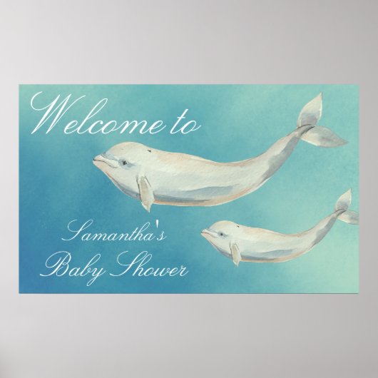 Beluga Whale Mam en Calf Baby shower Welkom Poster (Voorkant)