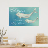 Beluga Whale Mam en Calf Baby shower Welkom Poster (Keuken)