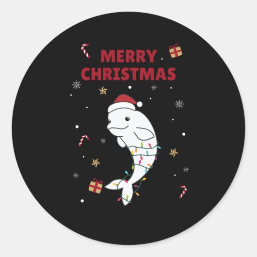 Beluga Whale Merry Christmas Winter Animals Whales Ronde Sticker (Voorkant)