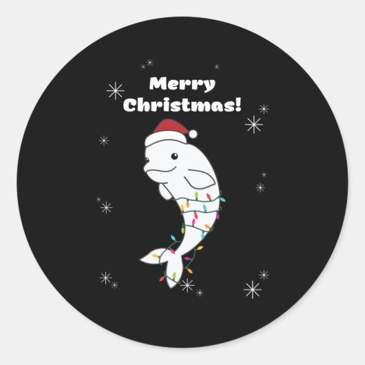 Beluga Whale Merry Winter Animals Whales Ronde Sticker (Voorkant)