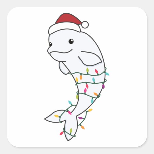 Beluga Whale Merry Winter Animals Whales Vierkante Sticker (Voorkant)