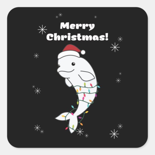 Beluga Whale Merry Winter Animals Whales Vierkante Sticker (Voorkant)