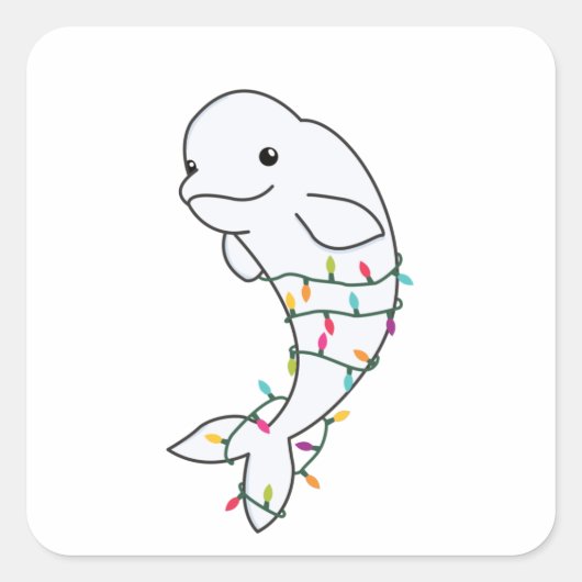 Beluga Whale Merry Winter Animals Whales Vierkante Sticker (Voorkant)