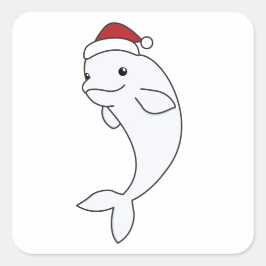 Beluga Whale Merry Winter Animals Whales Vierkante Sticker (Voorkant)