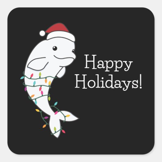 Beluga Whale Merry Winter Animals Whales Vierkante Sticker (Voorkant)