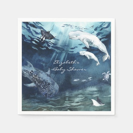 Beluga Whale | Ocean Baby shower Napkins Servet (Voorkant)