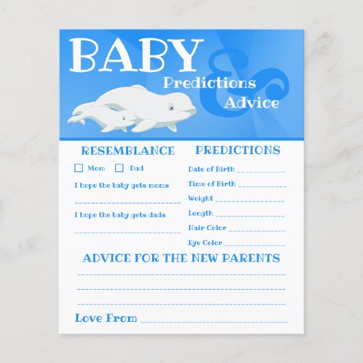 Beluga Whale Ocean Baby shower Predictions, Advice (Voorkant)