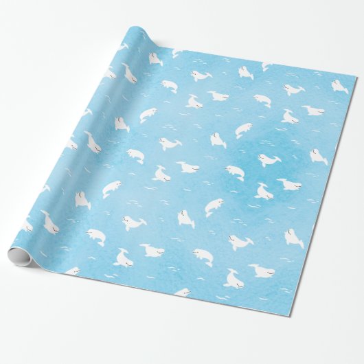 Beluga Whale Pattern in Ocean Blue Cadeaupapier (Uitgerold)