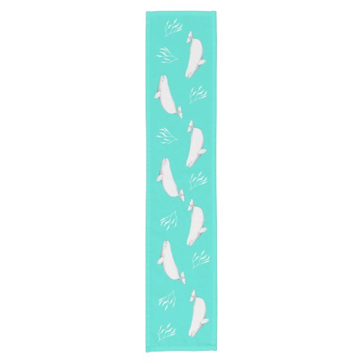 Beluga Whale Turquoise Korte Tafelloper (Voorkant)
