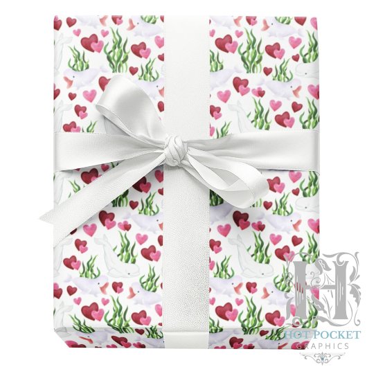 Beluga Whale Valentine Gift Wrapping Paper White Cadeaupapier