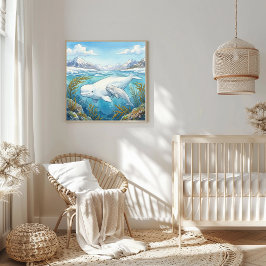 Belugawalvis Mama en Kalf-kinderdagverblijf Poster