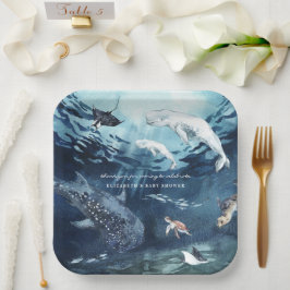 Belugawalvis | Oceaan Baby Shower Papieren Bordje