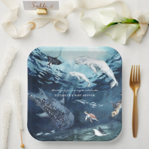Belugawalvis   Oceaan Baby Shower Papieren Bordje