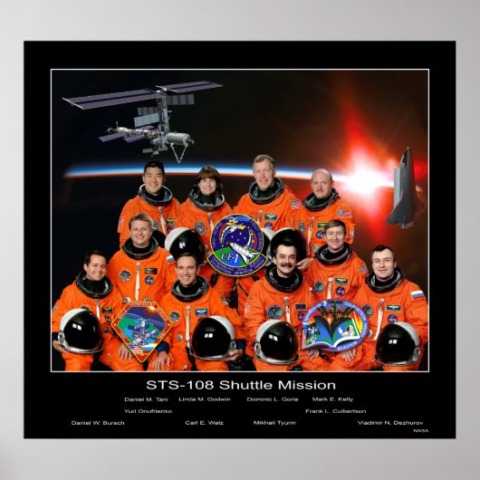 Bemanner van de Sluiting STS-108 met ISS-bemanning Poster (Voorkant)