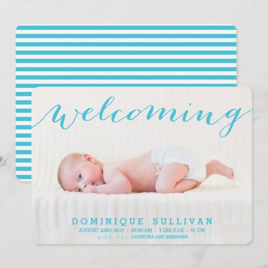 Bemanningsaankondiging van whimsical Blue Script P Aankondiging (Voorkant / Achterkant)