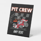 Bemanningsfeest met pit-bemanning reclamebord met voetstuk (Voorkant)