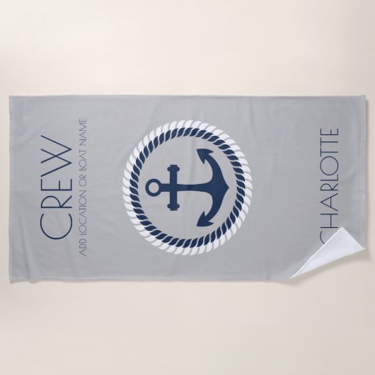 Bemanningslid Nautical Anchor Boat Name Persoonlij Strandlaken (Voorkant)
