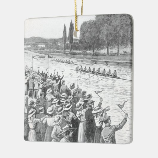  bemanningsrijzen met veel toeschouwers keramisch ornament (Links)