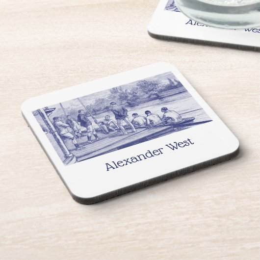  bemanningsroeiers in de boot aan de haven bier onderzetter (Linkerzijde)