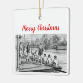 bemanningsroeiers in de boot aan de haven keramisch ornament (Links)