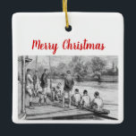 bemanningsroeiers in de boot aan de haven keramisch ornament<br><div class="desc">Antiek gestileerd Afbeelding van Crew Rowers aan de kade ================ Elegant,  stijlvol en chique aanpasbare feest- en feestuitnodigingen en accessoires met een  gestileerde tekening van roeiers in hun bootje bij de kade. 2021 ©itsMyPartyDesigns Alle rechten voorbehouden</div>