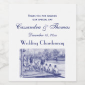 bemanningsroeiers in de boot aan de haven wijn etiket (Enkel label)