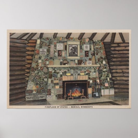 Bemidji, MN - Uitzicht van de Fireplace of States Poster (Voorkant)