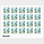 Beminde Blauwe Bloeiende Bruiloftsdouche Vierkante Sticker (Vel)