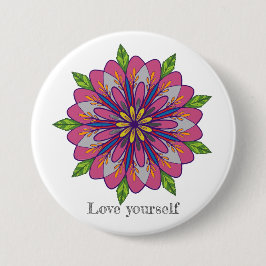 Beminde jezelf mandala bloemen ronde button 7,6 cm
