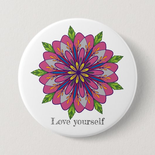 Beminde jezelf mandala bloemen ronde button 7,6 cm (Voorkant)