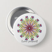 Beminde jezelf mandala bloemen ronde button 7,6 cm (Voorkant /achterkant)