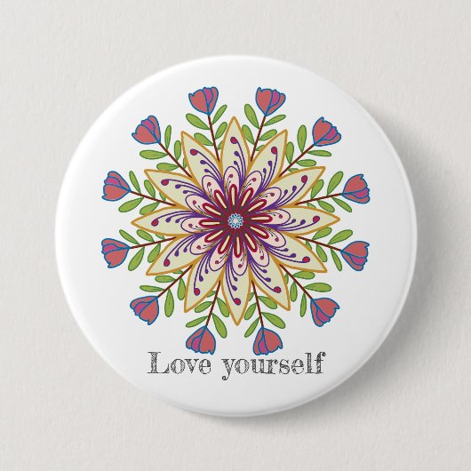 Beminde jezelf mandala bloemen ronde button 7,6 cm (Voorkant)