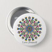 Beminde jezelf mandala bloemen ronde button 7,6 cm (Voorkant /achterkant)
